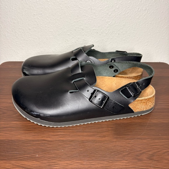 Birkenstock Clogs Shoes Womens 9 Tokio Super Grip Black Leather Heel Strap Men 7 - Picture 3 of 7